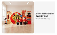 Kindergarten New Year Backdrop, Horse Theme, Custom Wall Panel, Festive Scene Decor