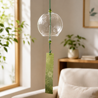 Japanese Furin Wind Chime from Crystal, Handblown & Engraved, 7x8cm, for Gentle Ringing in the Garden