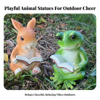 Reading Statue Weather Resistant Statue Weatherproof Reading Animal Figurine for Gardeners, Patio, Balcony, Indoor