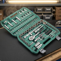 94 Pieces Molded Compartments Ratchet Socket Kit Metal Latches Socket Wrench Tool Case