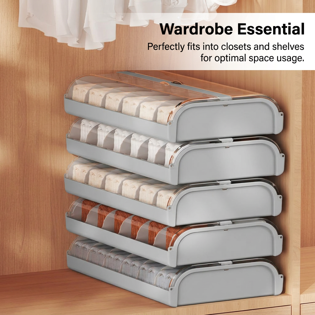 Stackable Storage Drawers Clear Lid, Wardrobe Storage Bins, Drawer Organizer Box, Sock Organizer, Underwear Organizer, Compartment Organizer