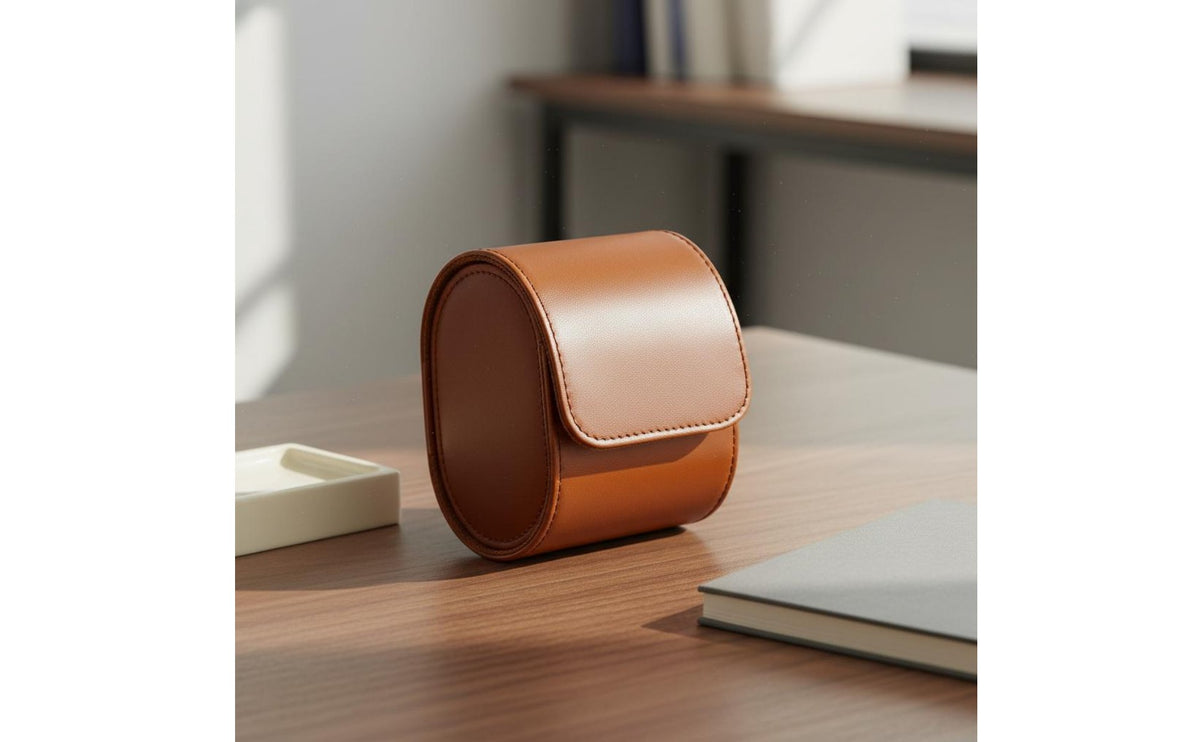 PU Leather Watch Box Dustproof Single Watch Travel Case Elegant Look Flat Bottom Stability for Men
