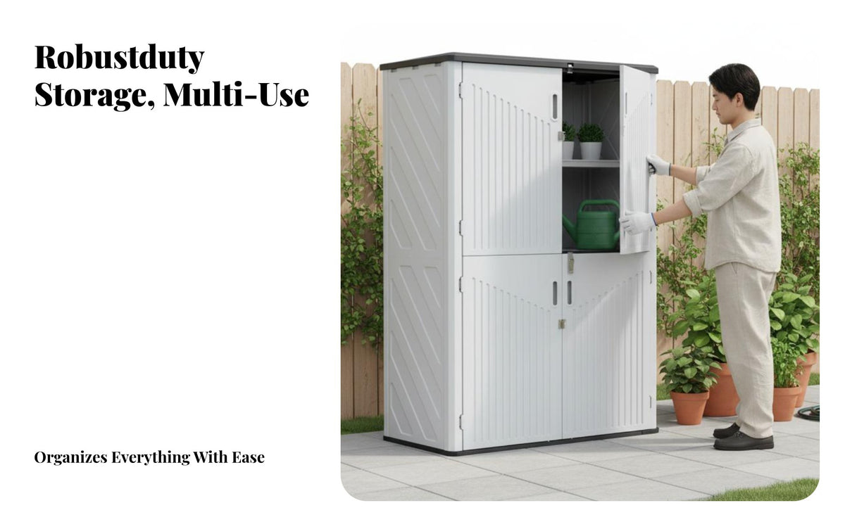 Waterproof Horizontal Storage Shed Horizontal Deck Box Multi-Purpose Outdoor Cabinet Large Capacity for Gardeners, Patio Owners, Homeowners, Garden, Yard, Poolside