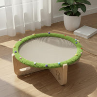Raised Pet Bed with Scratcher Elevated Cat Hammock Breathable Material Wooden Cat Lounge Bed for Kittens