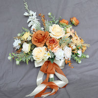 European Romantic Orange Bridal Bouquet for Wedding Photography Artificial Flowers Photo Prop Home Living Room Decor