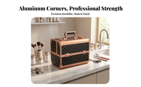 Portable Makeup Train Case | Aluminum-aluminum-style construction, Secure Latch Closures, Cosmetic Storage Case with Trays, for Salon