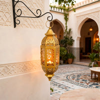 Moroccan Iron Candle Holder, Hollowed Lantern Wind Lamp, Handcrafted Vintage Home Decoration