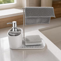 Manual Press Soap Dispenser with Sponge Holder for Kitchen Sink
