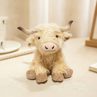 Highland Cow Stuffed Animal with Long Horns Shaggy Highland Cow Stuffed Animal Doll Soft Realistic for Children, Bookshelf