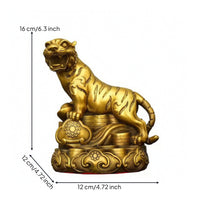Tiger Figurine with Base Ornate Tiger Statue with Base Metal-Finish Decor for Collectors, Shelf, Desk