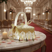 2 Pieces Flower Girl Basket Ribbon Bow Event Accessory Decorative for Bride