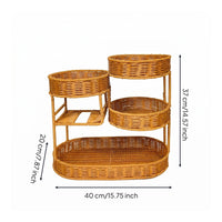 Multi-Level Fruit Rack Imitation Rattan Woven Display Shelf Rectangular Base
