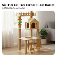 Cat House Multi-level Climbing Structure Scratching Posts Pet Condo Toys Durable Wood Construction Play Center Suitable for Living Room Bedroom