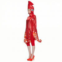 Squid Costume Metallicappearone-Piece Costume with Hood Novelty Bodysuit for Stage Performances