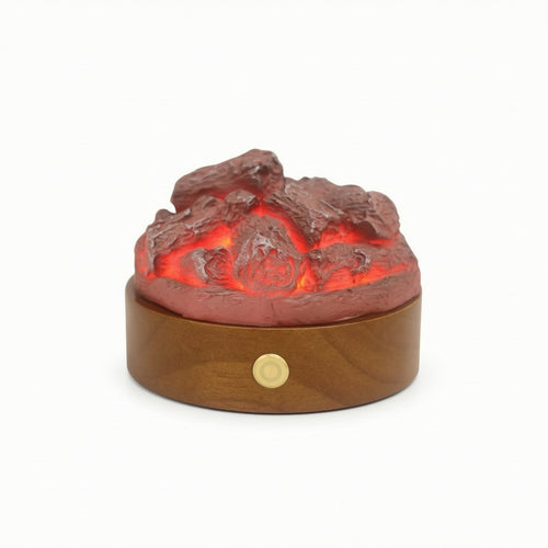 Resin Lamp with Wooden Base Warm Accent Illumination Area-Saving for Shelf