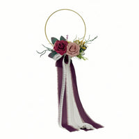 Rose Artificial Flower Hoop Wreath Metal Floral Hoop Wreath Hanging Lightweight for Bridesmaids, Brides, Bridal Photoshoots