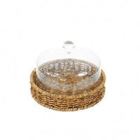 Cake Tray with Dome Domed Cover Woven Food Dome Warm Brown