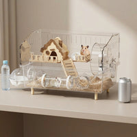 Large Hamster Cage and Acrylic Hamster Habitat with Built-in Tunnels, Modern Rectangular Indoor Transparent Viewing with Play Ball