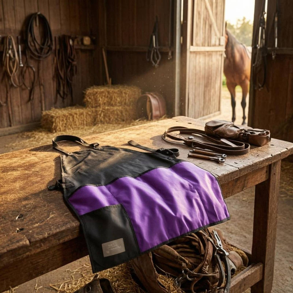 Black and Violet Horse Stable Apron Front Pocket Stable Apron Two-Tone