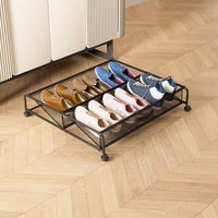 Simple Shoe Rack Under-Bed Storage Organizer with Wheels, Mesh, Carbon Steel