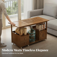 Mobile Tea Station with Integrated Kettle Space-Saving Serving Trolley Multishelf Storage hidden Water Supply for Homeowners