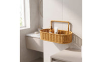 Compact Hanging Basket with Handle Oval Wall-Mounted Wicker Basket Decorative Woven Rattan Organizer Rustic for Bathroom, Kitchen, Vanity
