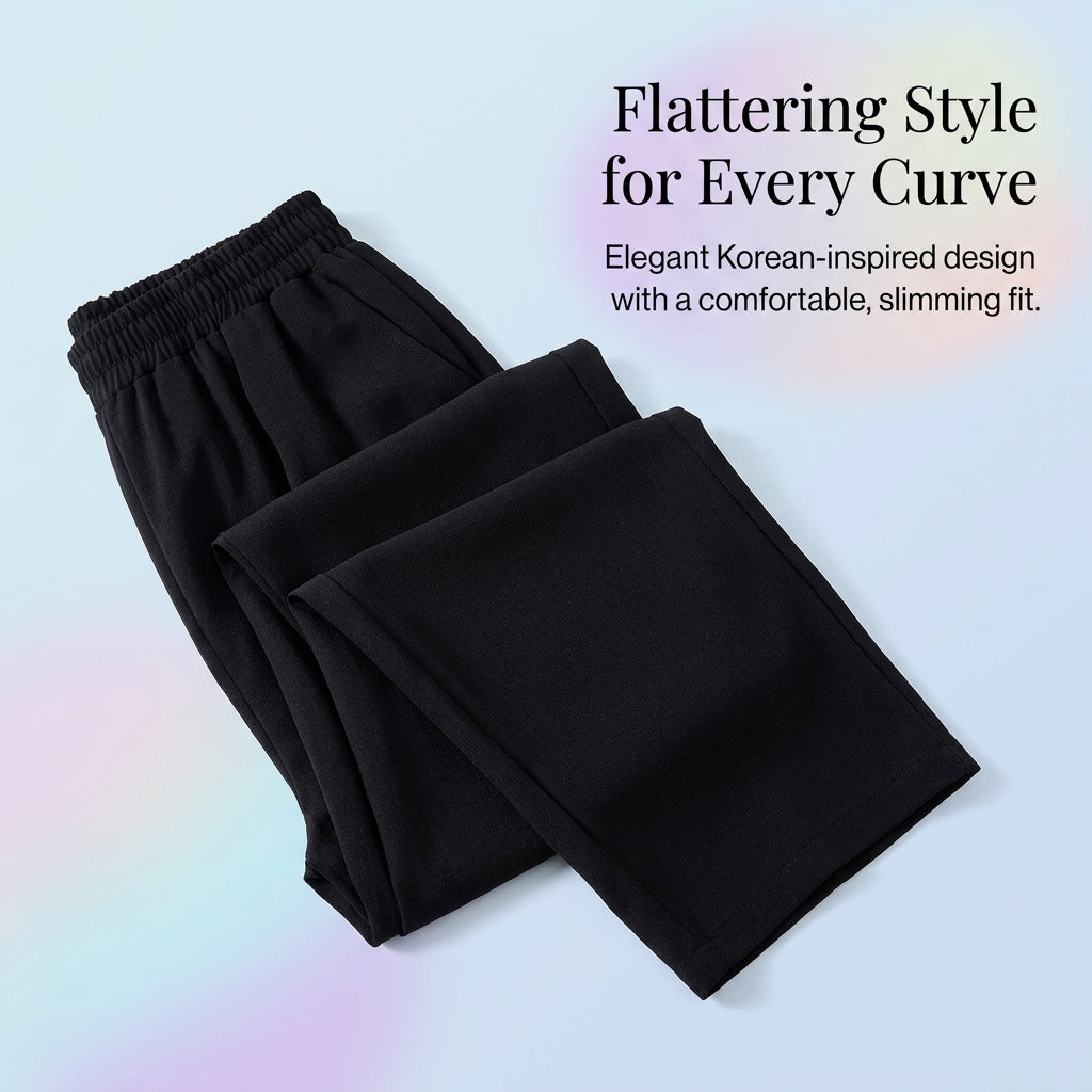 Ladies Trousers with Elasticated Waist for Plus Size Women, High Straight Leg for Summer Casual Wear, Breathable Stretch Material