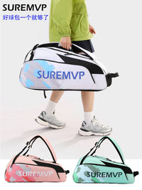 Rectangular Badminton and Tennis Racket Bag, Large Capacity, Oxford Fabric, for Adults, Green/Pink/White