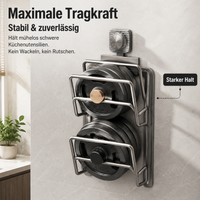Kitchen Lid Holder, Wall Mount No Drilling, Large, Modern, Space-saving, Suction Cup, Aluminum, Double-layered for Cutting Boards