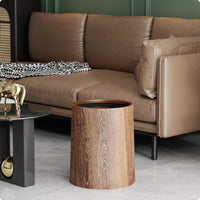 Wood-Grain Trash Can Cylindrical Plastic Rubbish Bin Lidless for Restroom
