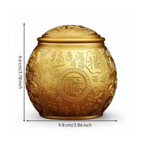 Embossed Storage Jar Chinese-Style Metal Canister with Lid Gold-Colored