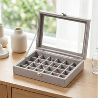 Flocked Jewelry Box with 24 Compartments Transparent Jewelry Box with Clear Lid Soft Secure for Vanity, Drawer