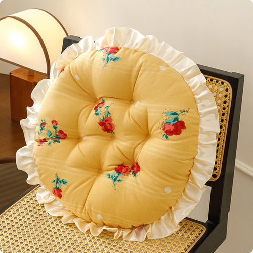 Round Seat Pad Floral Print Round Chair Pad Vintage Ground Pattern Pillow for Students, Bay Window