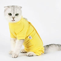 Cat Recovery Suit with Fasteners, Four-Leg Design Long Sleeve Polyester Fiber Outfit, Post Surgery Cat Clothes for Recovery and Weaning Use