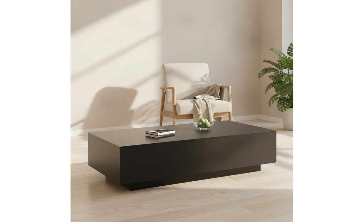Rectangular Coffee Table Black Low-Profile Coffee Table Modern Furniture for Living Room, Apartment, Lounge