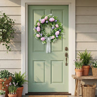 Front Door Easter Wreath Colorful Eggs Easter Egg Wreath Festive Design Holiday Decoration for Homeowners, Party Hosts, Entryway, Outdoor, Indoor