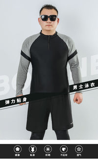 男士大码浮潜水服防晒冲浪加肥加大泳衣漂流三件套拉链胖子泡温泉
