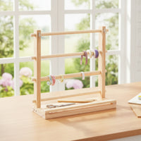 Ribbon Storage Rack Wood Ribbon Organizer with Tray Wooden for Crafters, Florists, Gift Wrapping Station