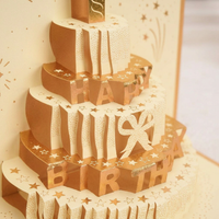 3D Pop-Up Birthday Cake Greeting Card with Gold Foil and Envelope