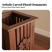 Carved Wooden Basket Handmade Square Umbrella Container Foldable Design