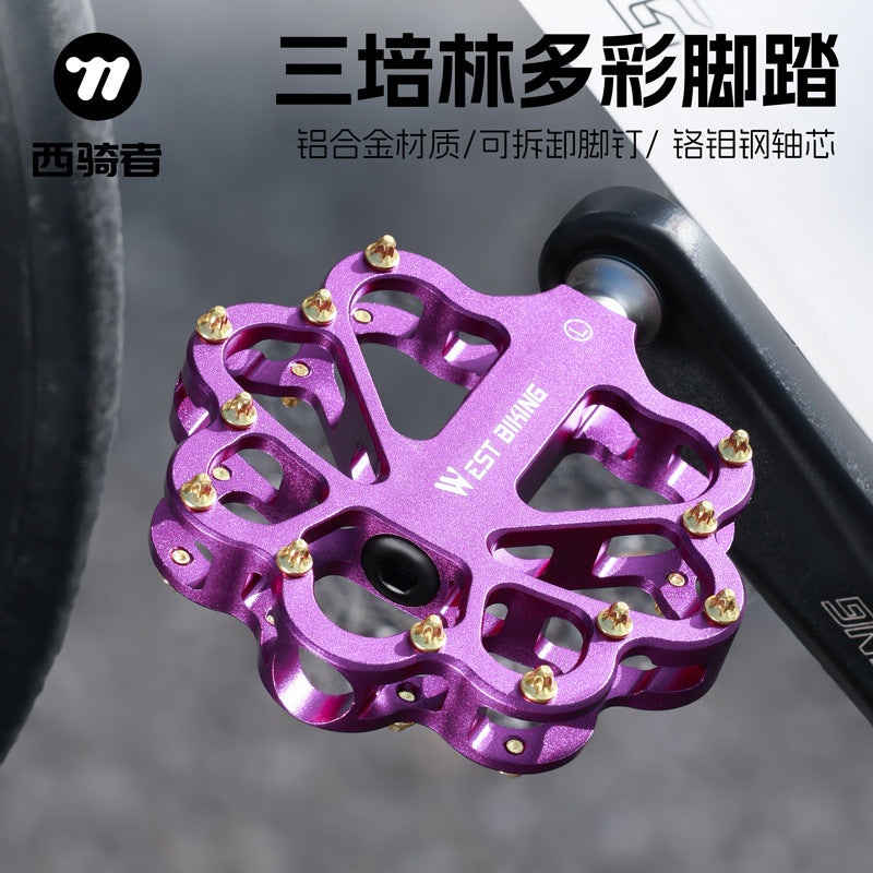 WEST BIKING Bicycle Pedals, Triple Bearings, Lubricated, Anti-Slip, Aluminum Alloy, Hollow Design