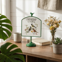 Bird Floral Sign Embossed Relief Outdoor Decor Pedestal Intended for Shelf