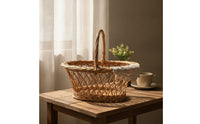 Oval-Shaped Woven Wicker Basket with Handles Handwoven Basket with Lace for Farmers Market