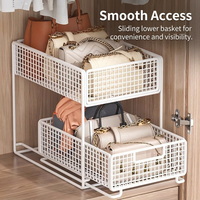 2 Tier Wire Storage Basket Shelf, Pull Out Cabinet Organizer, Handbags Storage,  #variant:Medium