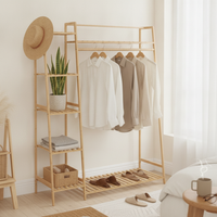 Bamboo Clothing Rack Multifunctional Freestanding Garment Rack Minimalist Furniture for Walk-Through Wardrobe