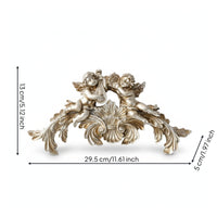Resin Relief Wall Decoration Vintage Style Cherub Sculpture Metallic Finish Wall Ornament Ribbon Motif Suitable for Classic Interior Living Room Entryway