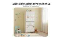 Wheeled kids' wardrobe Rounded Corners Storage Cabinet Cute creature Design Lockable Top Drawer for Children, Infants
