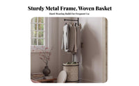 Mobile Coat Tree with Laundry Bin Unrestricted Standing Garment Stand Modern