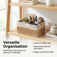 Paper Rope Storage Baskets with Lids, Woven Bins for Desk Organization, Desktop Storage Box Set, Makeup Organizers Paper Rope Baskets, Organizer Bins
