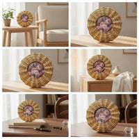 Vintage-Inspired Round Photo Frame Scalloped Round Picture Frame Elegant Easy to Clean for Dresser, Mantel, Entryway
